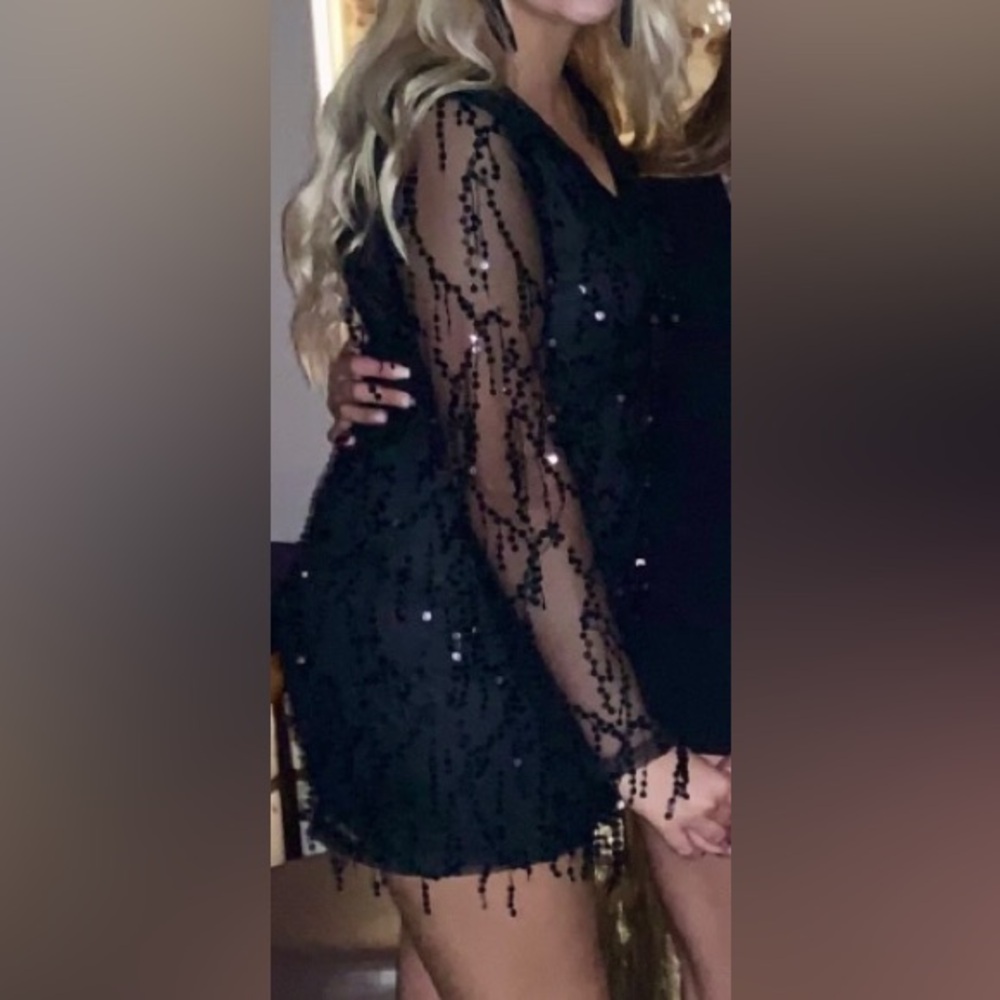 Shein Black Sequin Long sleeve mini dress, size medium